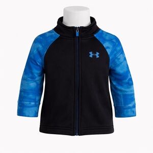 Size 12M Under Armour Boys Black Blue Zip Track Jacket Sweater